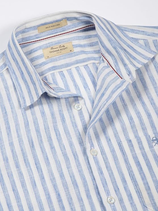 Thomas Scott Men's | Stripes | Full Sleeve | Regular Fit | Linen Blend | Spread Collar | Casual Shirt