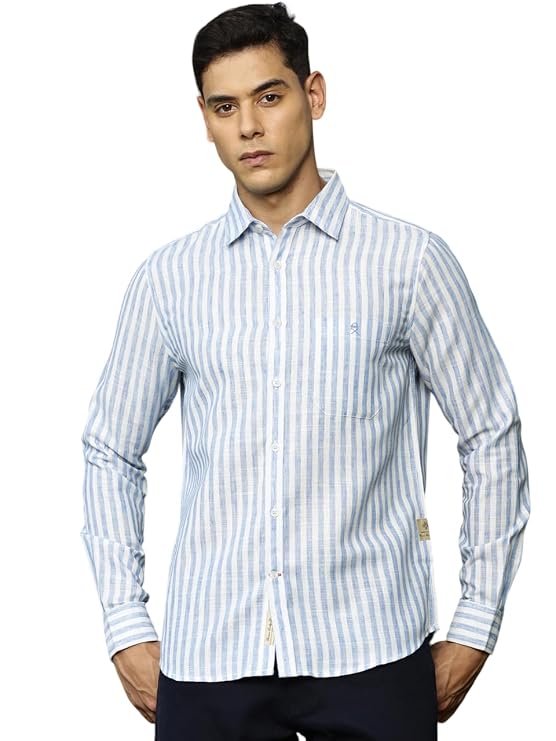 Thomas Scott Men's | Stripes | Full Sleeve | Regular Fit | Linen Blend | Spread Collar | Casual Shirt
